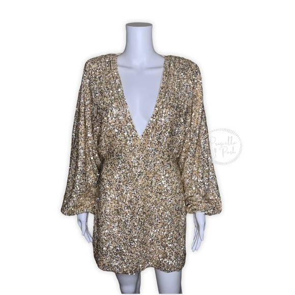 NWT RETROFÊTE Aubrielle sequined gold mini dress - Picture 4 of 11